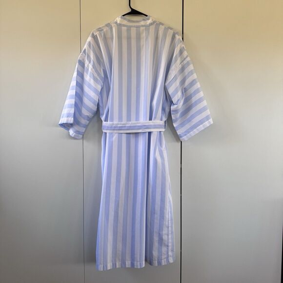 Vintage 90's Women's Classic Blue & White Striped 100% Cotton Long Robe Kimono - Picture 7 of 9
